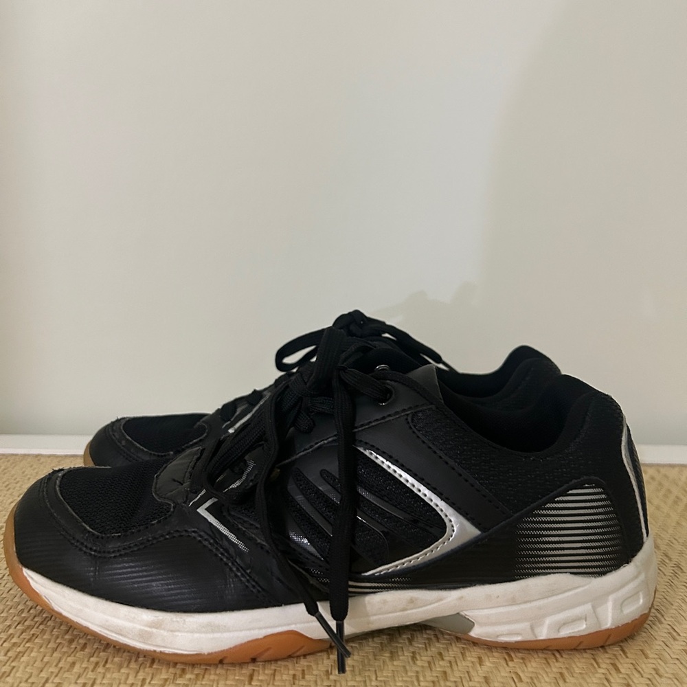 Black and Silver Athletic Shoes with Mesh Upper